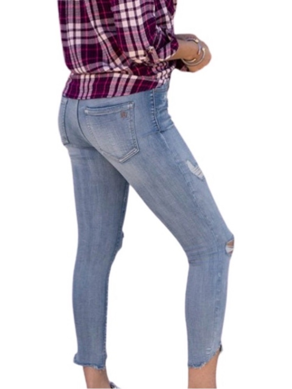 Grace & Lace Shark Bite Jeans Sz 10 Light Wash Distressed Raw Hem Stretch NEW - Picture 7 of 9